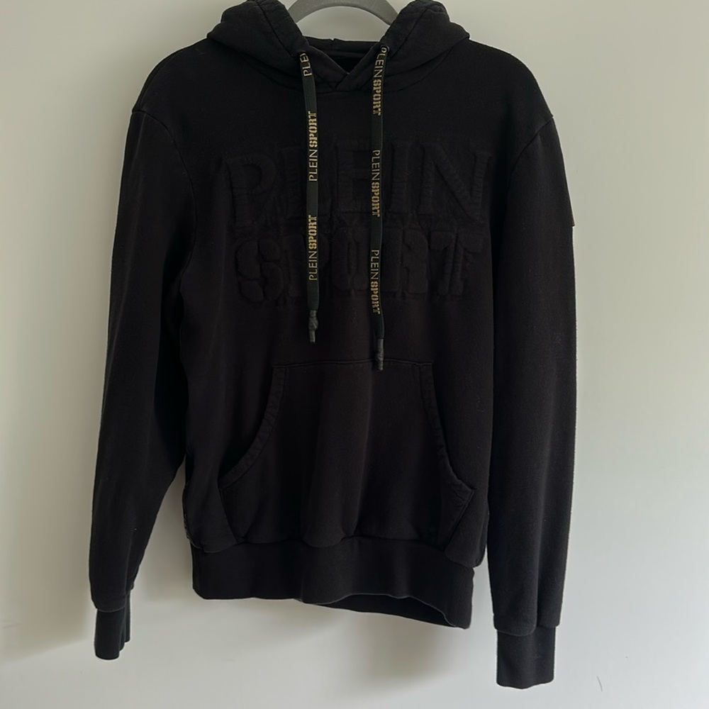 Plein Sport Black Embossed Logo Front Pocket Sweatshirt Hoodie Size Medium